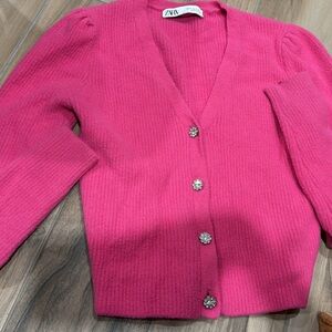 Zara Fuchsia Knit Cardigan with Sparkling Buttons